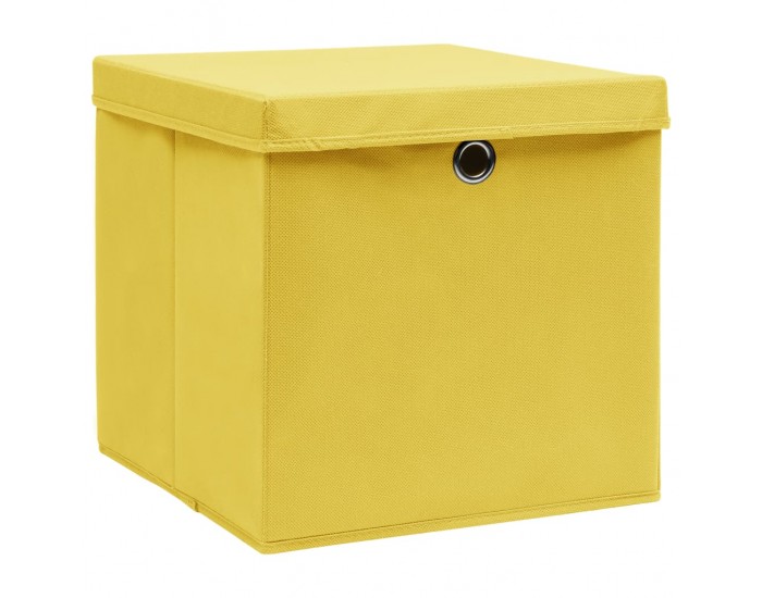 Sonata Кутии за съхранение с капаци, 4 бр, жълти, 32x32x32 см, текстил