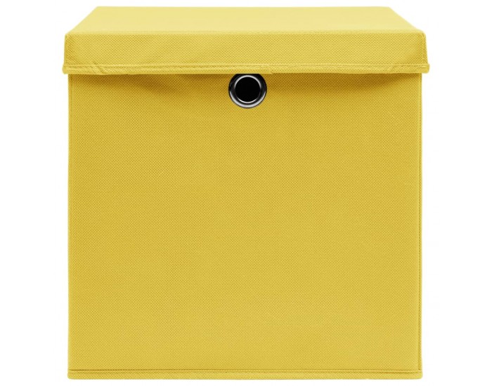 Sonata Кутии за съхранение с капаци 10 бр жълти 32x32x32 см текстил