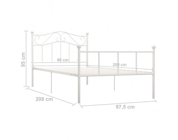 Sonata Рамка за легло, бяла, метал, 90x200 см