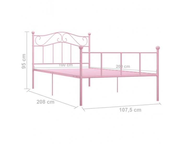 Sonata Рамка за легло, розова, метал, 100x200 cм