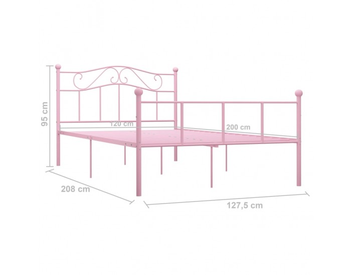 Sonata Рамка за легло, розова, метал, 120x200 см
