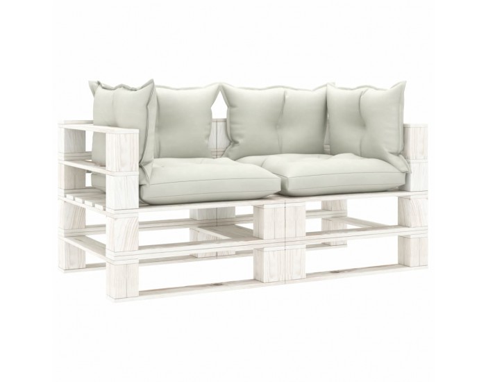 Sonata Градински 2-местен палетен диван с бежови възглавници дърво