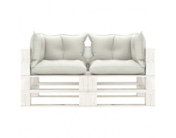 Sonata Градински 2-местен палетен диван с бежови възглавници дърво