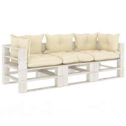 Sonata Градински 3-местен палетен диван с кремави възглавници дърво - Sonata H