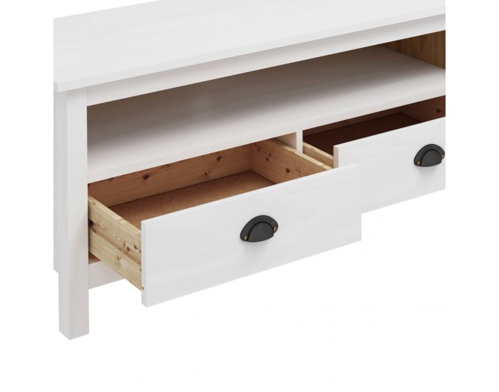 Sonata ТВ шкаф Hill Range, бял, 110x40x47 см, борово дърво масив