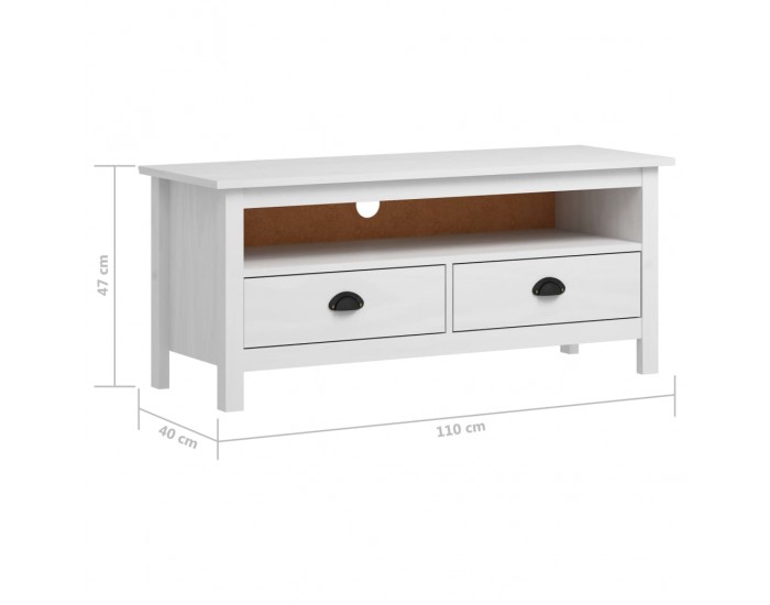 Sonata ТВ шкаф Hill Range, бял, 110x40x47 см, борово дърво масив