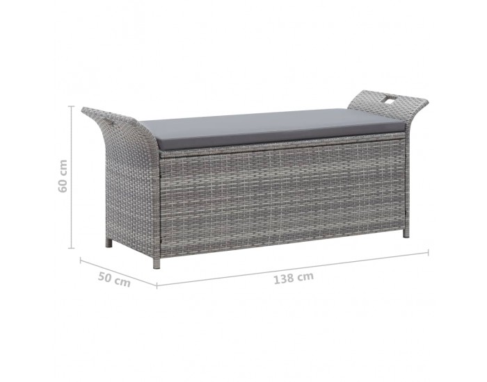 Sonata Пейка за съхранение с възглавница, сива, 138 см, полиратан