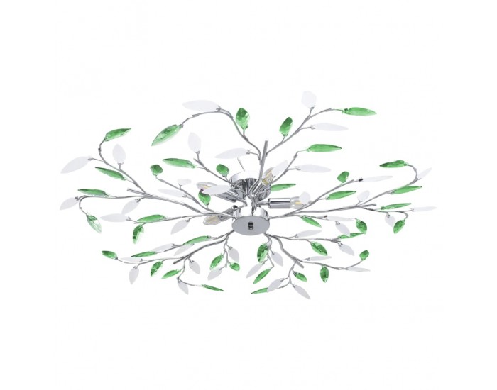 Sonata Лампа за таван с акрилни кристални листа за 5 крушки E14 зелена