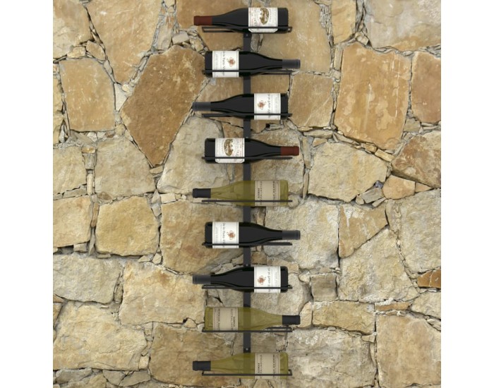 Sonata Стойка за вино за 9 бутилки, стенен монтаж, черна, желязо