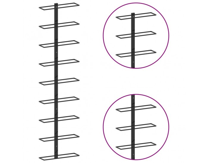 Sonata Стойка за вино за 9 бутилки, стенен монтаж, черна, желязо