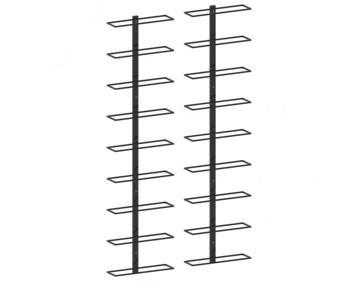 Sonata Стойки за вино за 18 бутилки стенен монтаж 2 бр черни желязо