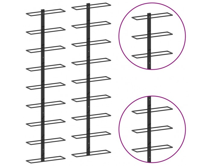 Sonata Стойки за вино за 18 бутилки стенен монтаж 2 бр черни желязо