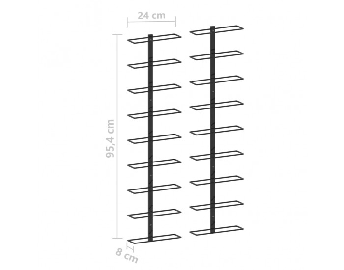 Sonata Стойки за вино за 18 бутилки стенен монтаж 2 бр черни желязо
