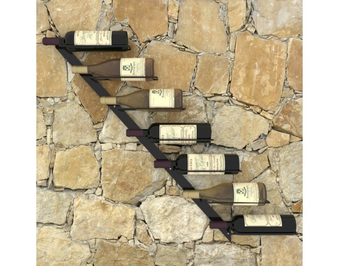 Sonata Стойка за вино за 7 бутилки, стенен монтаж, черна, метал