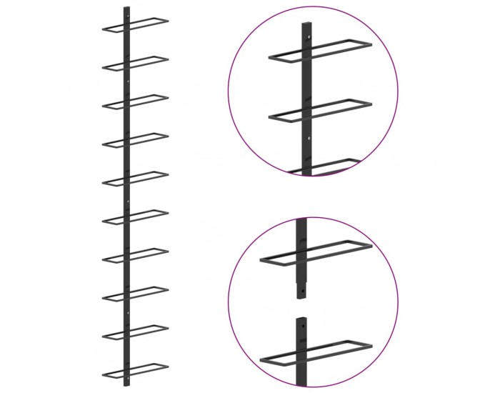 Sonata Стойка за вино за 10 бутилки, стенен монтаж, черна, метал