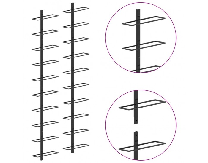 Sonata Стойки за вино за 20 бутилки стенен монтаж 2 бр черни метал