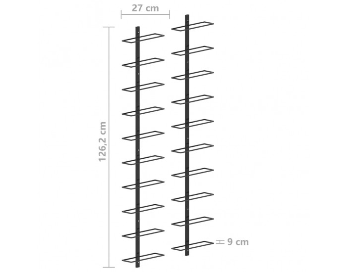 Sonata Стойки за вино за 20 бутилки стенен монтаж 2 бр черни метал