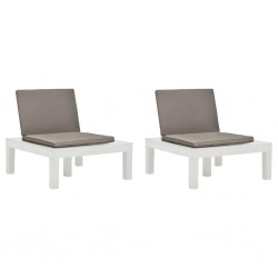 Sonata Градински лаундж столове с възглавници 2 бр пластмаса бели - Комплекти за външни условия