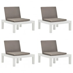 Sonata Градински лаундж столове с възглавници 4 бр пластмаса бели - Комплекти за външни условия