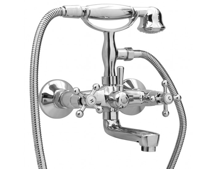 Sonata Смесител за вана с 2 ръкохватки + ръчна душ слушалка хром ретро