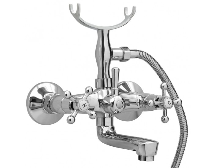 Sonata Смесител за вана с 2 ръкохватки + ръчна душ слушалка хром ретро