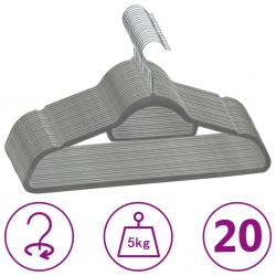 Sonata 20 бр Комплект закачалки за дрехи антиплъзгащи сиво кадифе - Антре
