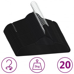 Sonata 20 бр Комплект закачалки за дрехи антиплъзгащи черно кадифе - Антре