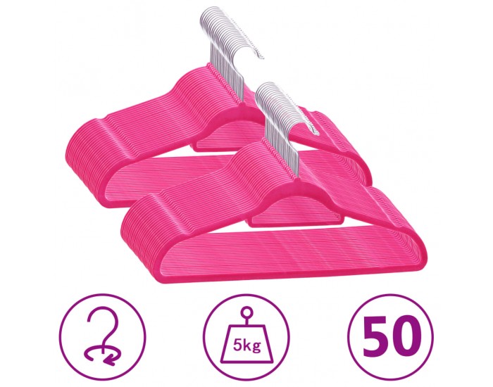 Sonata 50 бр Комплект закачалки за дрехи антиплъзгащи розово кадифе