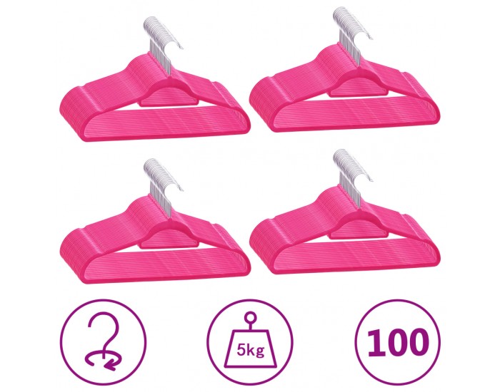 Sonata 100 бр Комплект закачалки за дрехи антиплъзгащи розово кадифе