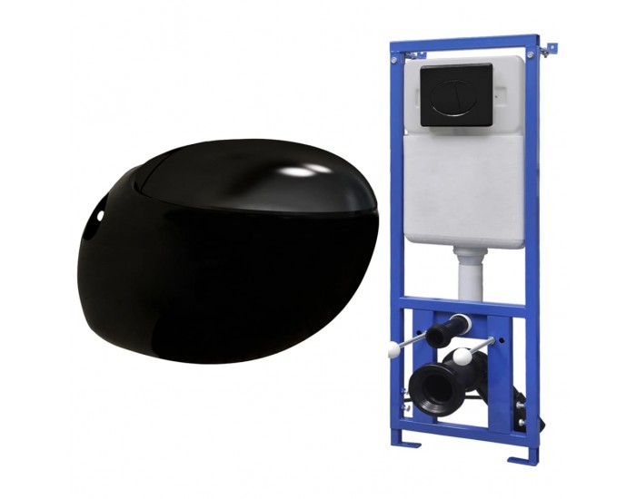 Sonata Окачена яйцевидна тоалетна чиния скрито казанче черна керамика