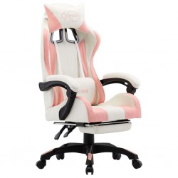 Sonata Геймърски стол с подложка за крака розово/бяло изкуствена кожа - Специални столове