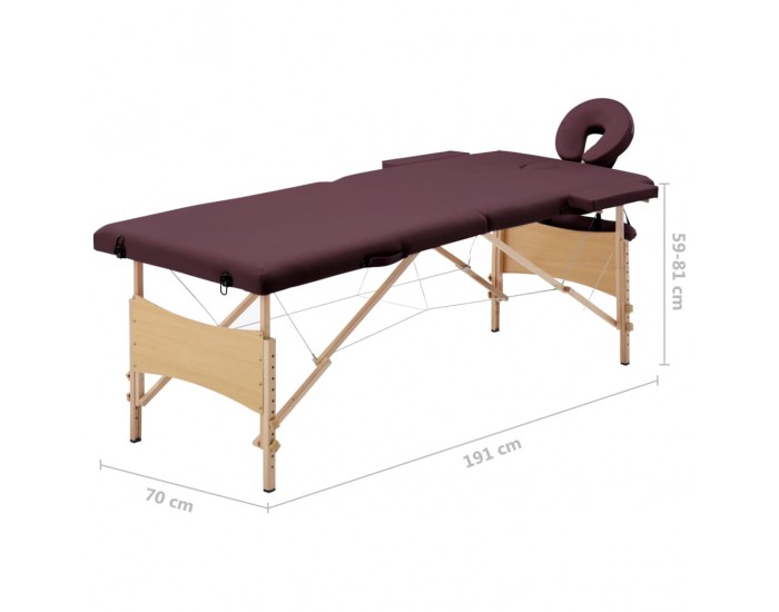 Sonata Сгъваема масажна кушетка, 2 зони, дърво, виненолилава