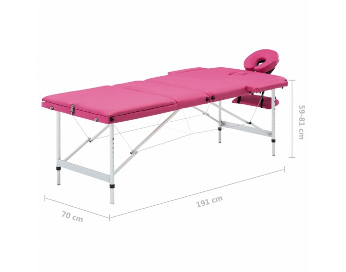 Sonata Сгъваема масажна кушетка, 3 зони, алуминий, розова