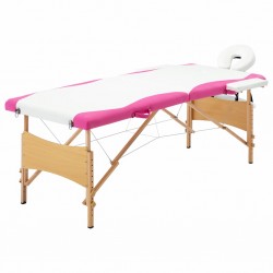 Sonata Сгъваема масажна кушетка, 2 зони, дърво, бяло и розово - Оборудване за Масажно и Козметично студио