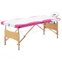 Sonata Сгъваема масажна кушетка, 3 зони, дърво, бяло и розово - Оборудване за Масажно и Козметично студио