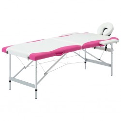 Sonata Сгъваема масажна кушетка, 2 зони, алуминий, бяло и розово - Офис