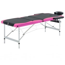 Sonata Сгъваема масажна кушетка, 3 зони, алуминий, черно и розово - Оборудване за Масажно и Козметично студио