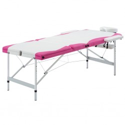Sonata Сгъваема масажна кушетка, 3 зони, алуминий, бяло и розово - Оборудване за Масажно и Козметично студио