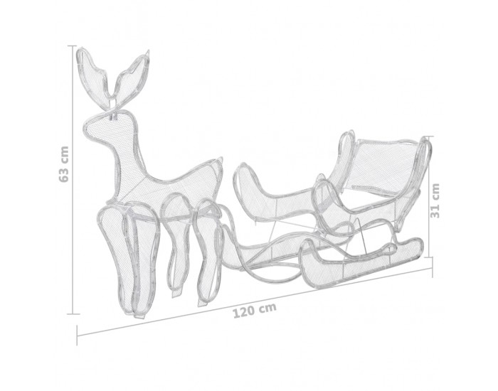 Sonata Коледна украса, светещ елен с шейна, мрежа, 216 LED