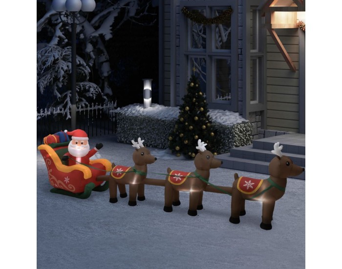Sonata Надуваема коледна украса Дядо Коледа с елени, LED, 490 см