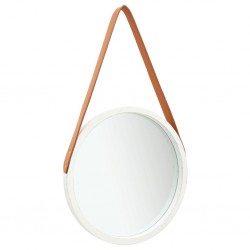 Sonata Стенно огледало с каишка, 40 см, бяло - Огледала