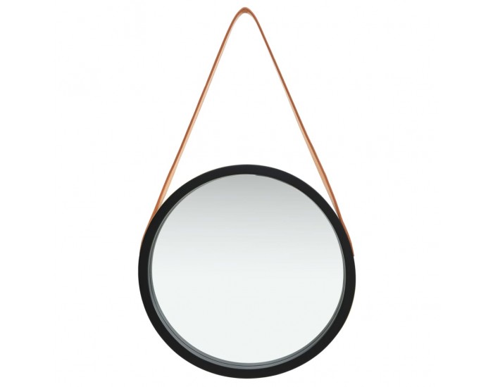Sonata Стенно огледало с каишка, 40 см, черно