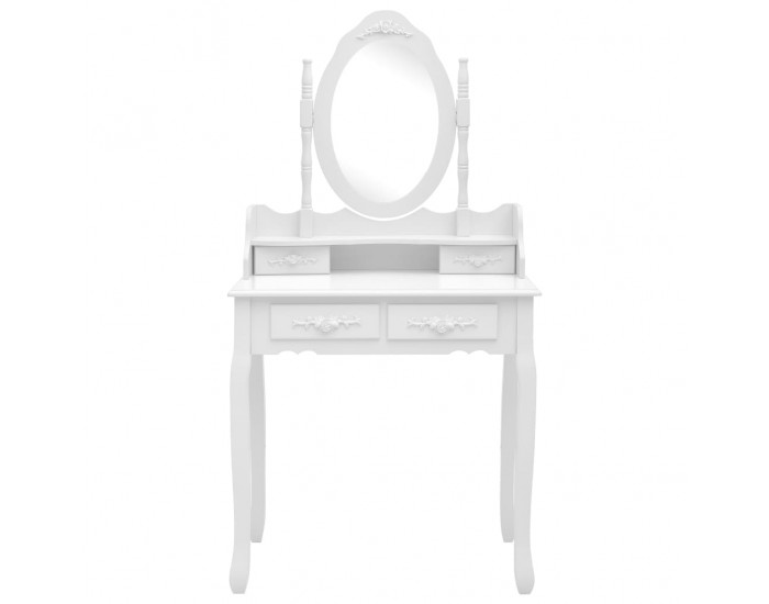 Sonata Комплект тоалетка с табуретка, бял, 75x69x140 см, пауловния