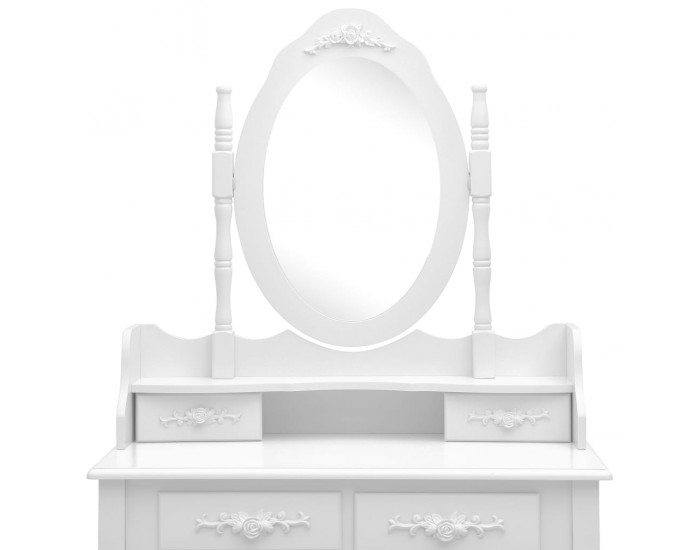 Sonata Комплект тоалетка с табуретка, бял, 75x69x140 см, пауловния
