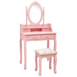 Sonata Комплект тоалетка с табуретка, розов, 75x69x140 см, пауловния - Спалня