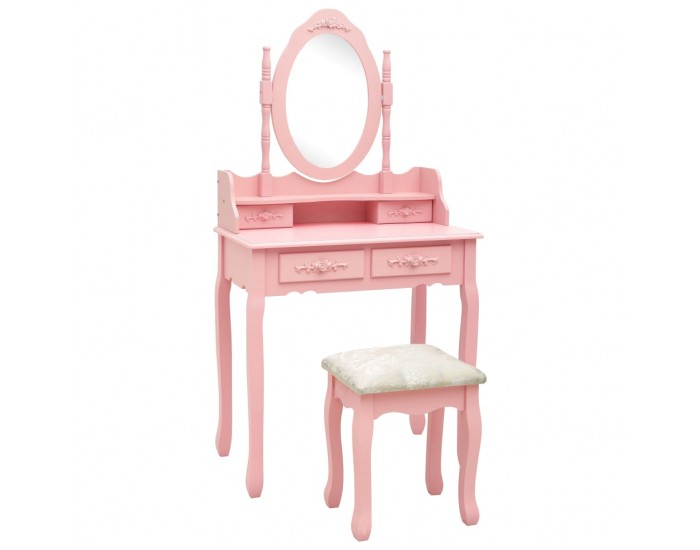 Sonata Комплект тоалетка с табуретка, розов, 75x69x140 см, пауловния