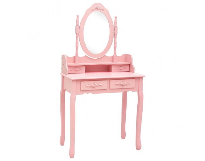 Sonata Комплект тоалетка с табуретка, розов, 75x69x140 см, пауловния