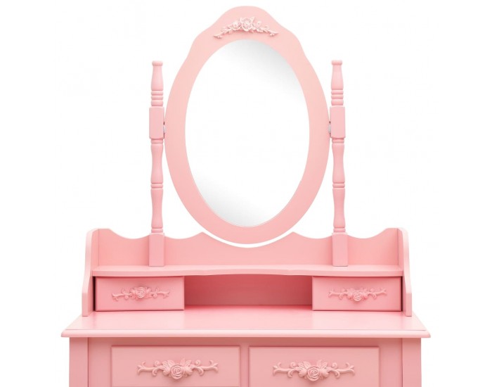 Sonata Комплект тоалетка с табуретка, розов, 75x69x140 см, пауловния
