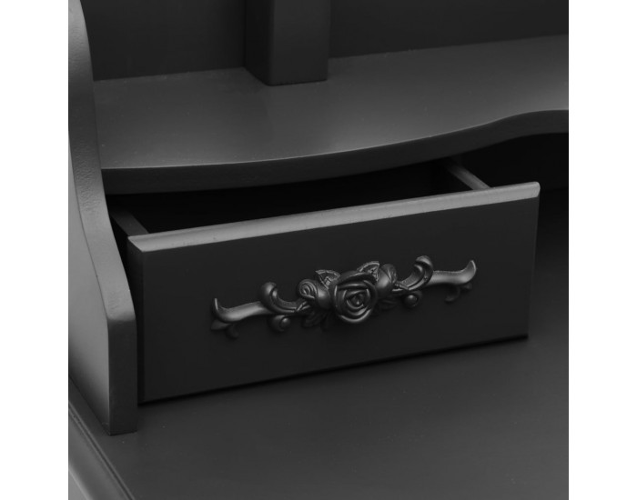 Sonata Комплект тоалетка с табуретка, черен, 75x69x140 см, пауловния