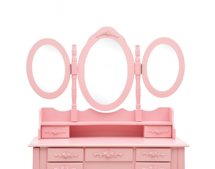 Sonata Тоалетка с табуретка и тройно сгъваемо огледало, розова